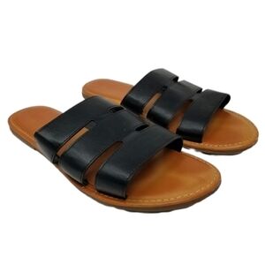 She & In Women's Sandals Flats Three Strap Slide Slip On Straps Size 9 Flexible